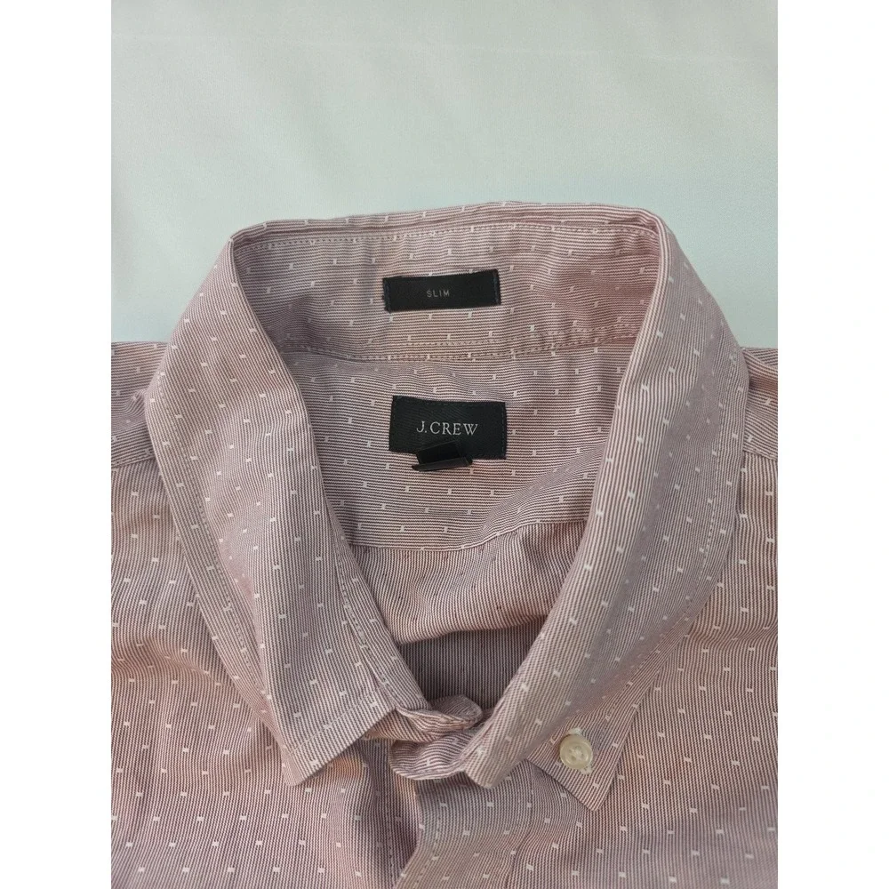 J. Crew Shirt Men's Large Slim Long Sleeve Pink Red Preppy 100% Cotton White Dot - Picture 3 of 16